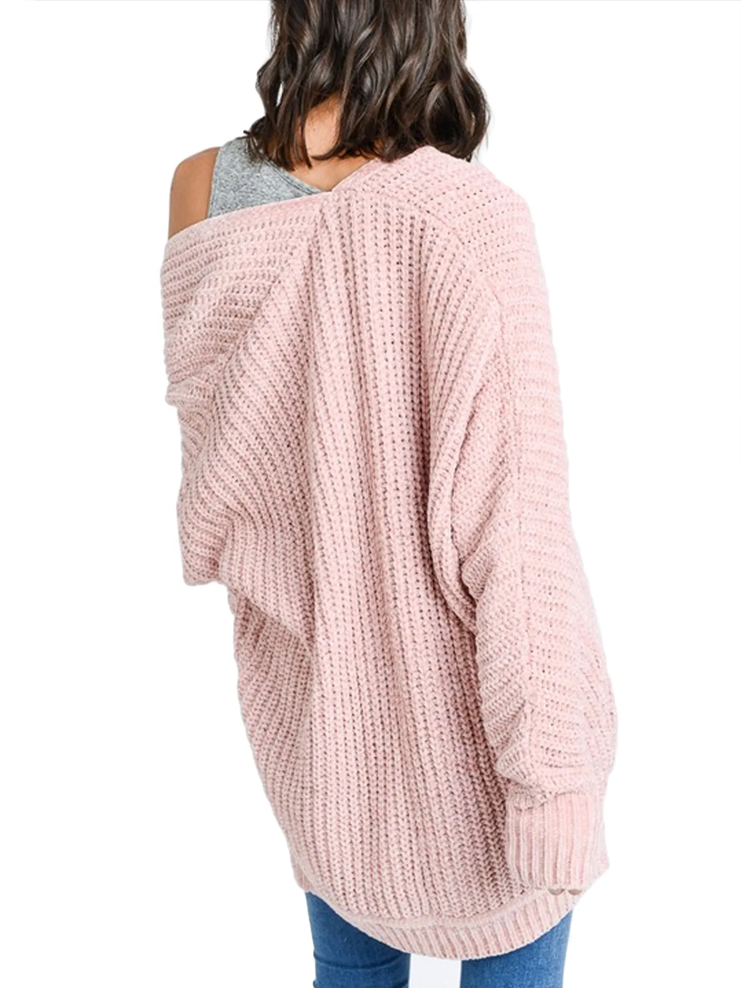 KOGMO Womens Casual Loose Fit Open Front High Low Knit Cardigan
