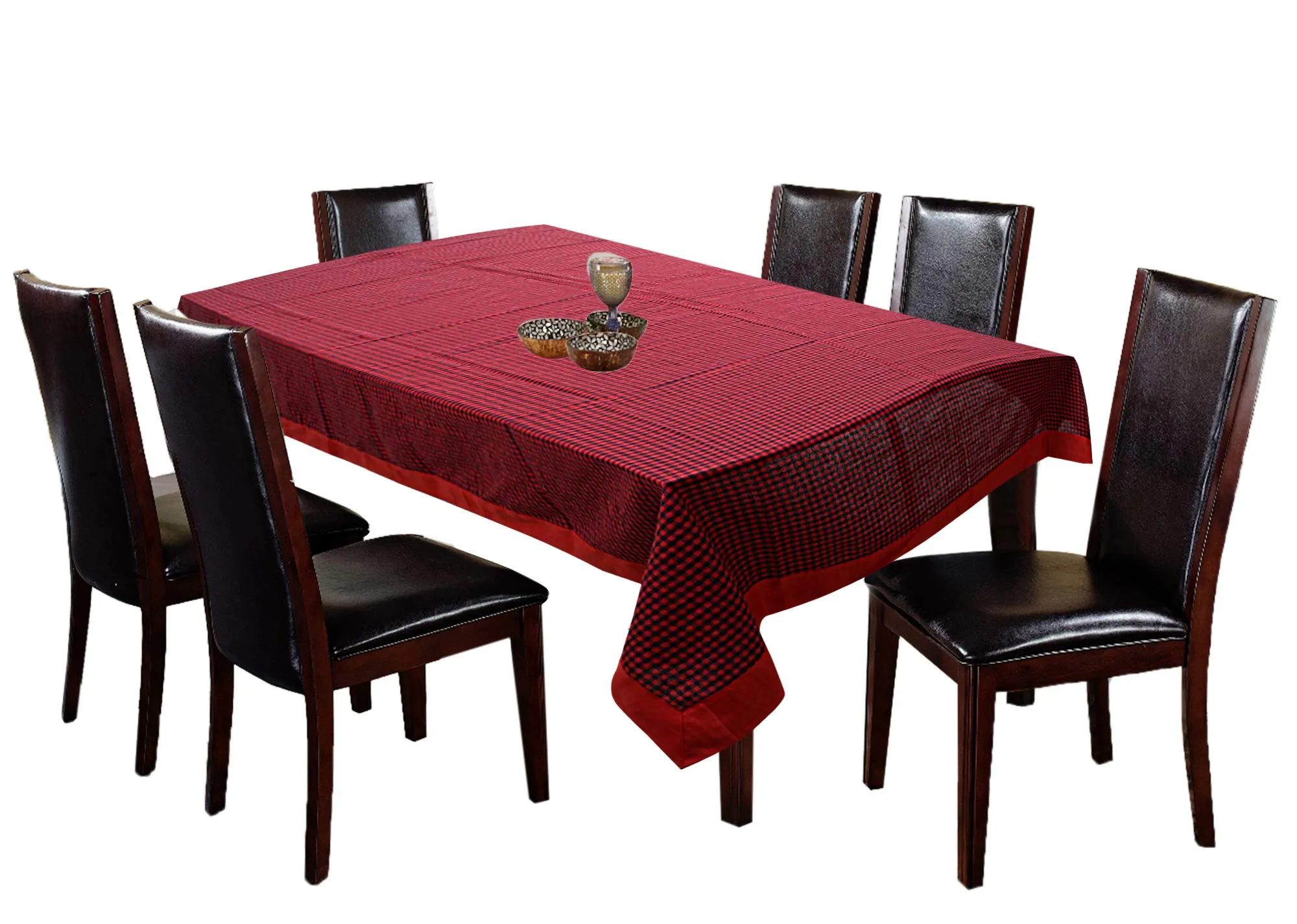 Kuber Industries 100% cotton Dining Table Cover 6 seater | Checkered Pattern Rectangular Large Dining Table Cloth for Living Room | Hall | Home | Restaurant (90 x 60 Inches Size) (Maroon)