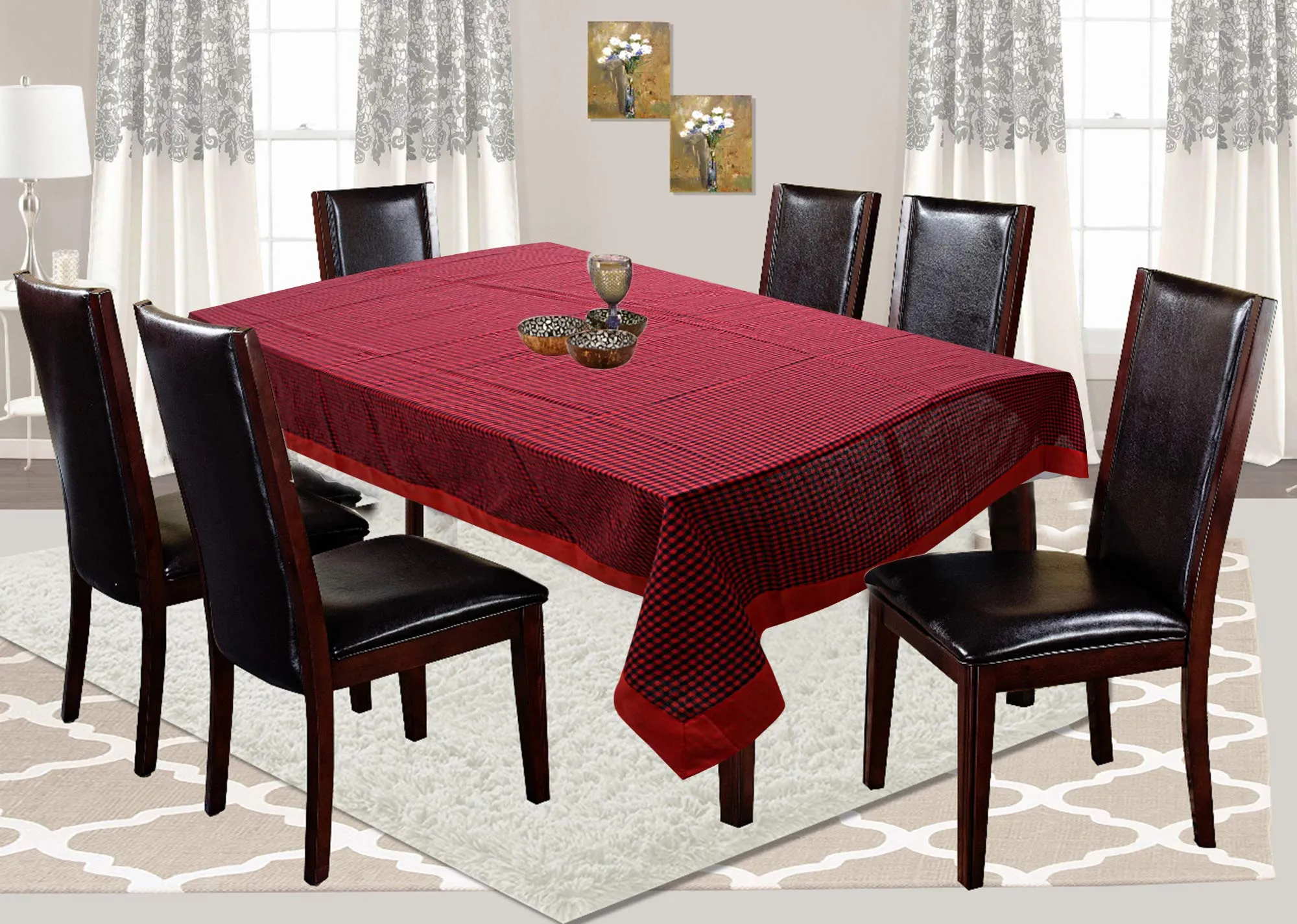 Kuber Industries 100% cotton Dining Table Cover 6 seater | Checkered Pattern Rectangular Large Dining Table Cloth for Living Room | Hall | Home | Restaurant (90 x 60 Inches Size) (Maroon)