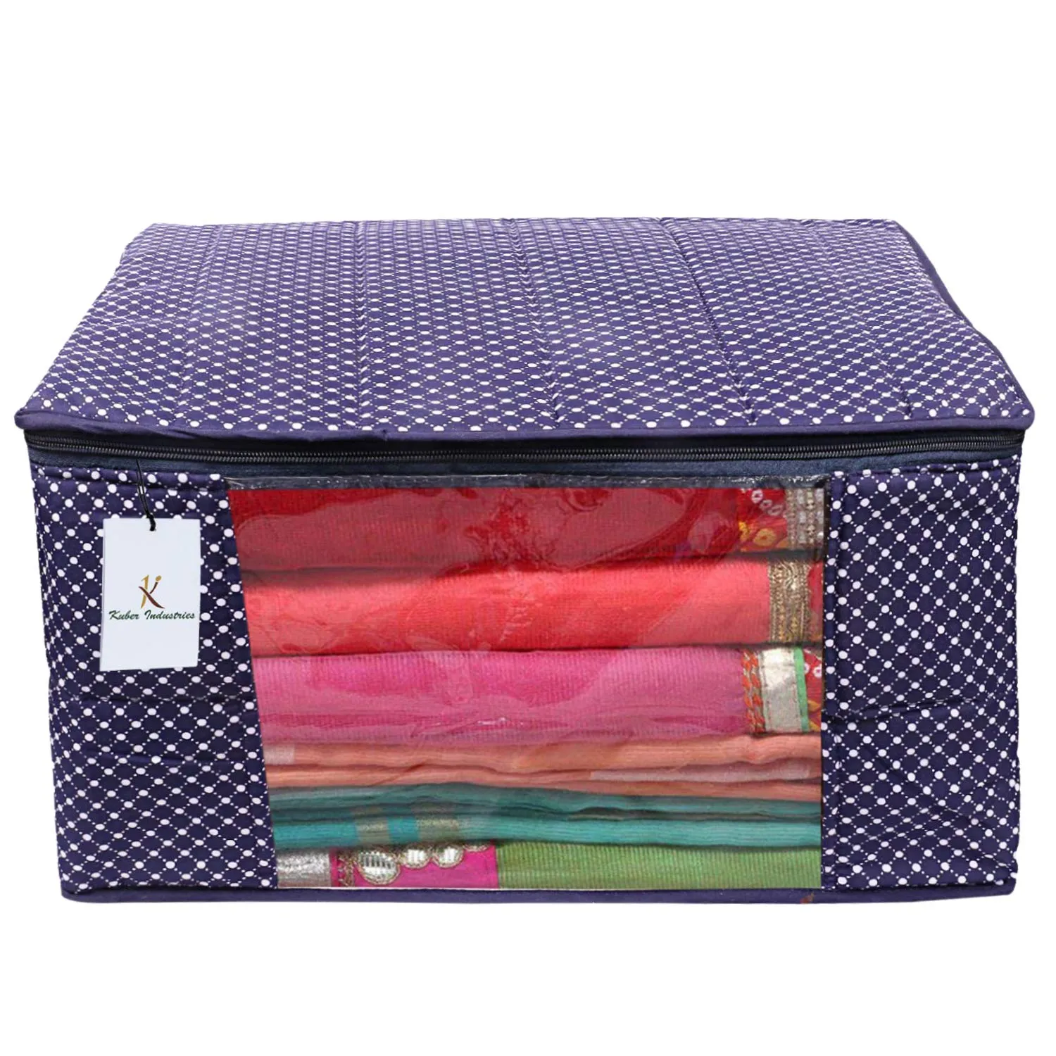 Kuber Industries Cotton 3 Pieces Three Layer Quilted Extra Large Saree Cover (Blue)-CTKTC13482