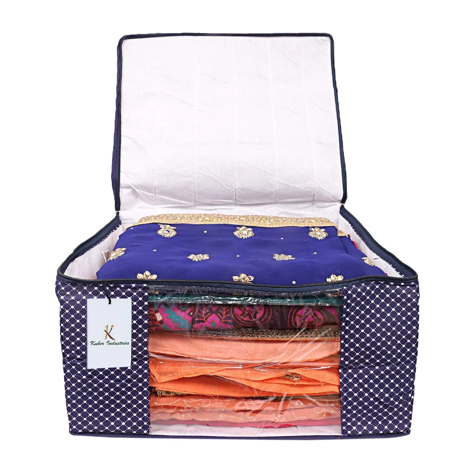 Kuber Industries Cotton 3 Pieces Three Layer Quilted Extra Large Saree Cover (Blue)-CTKTC13482