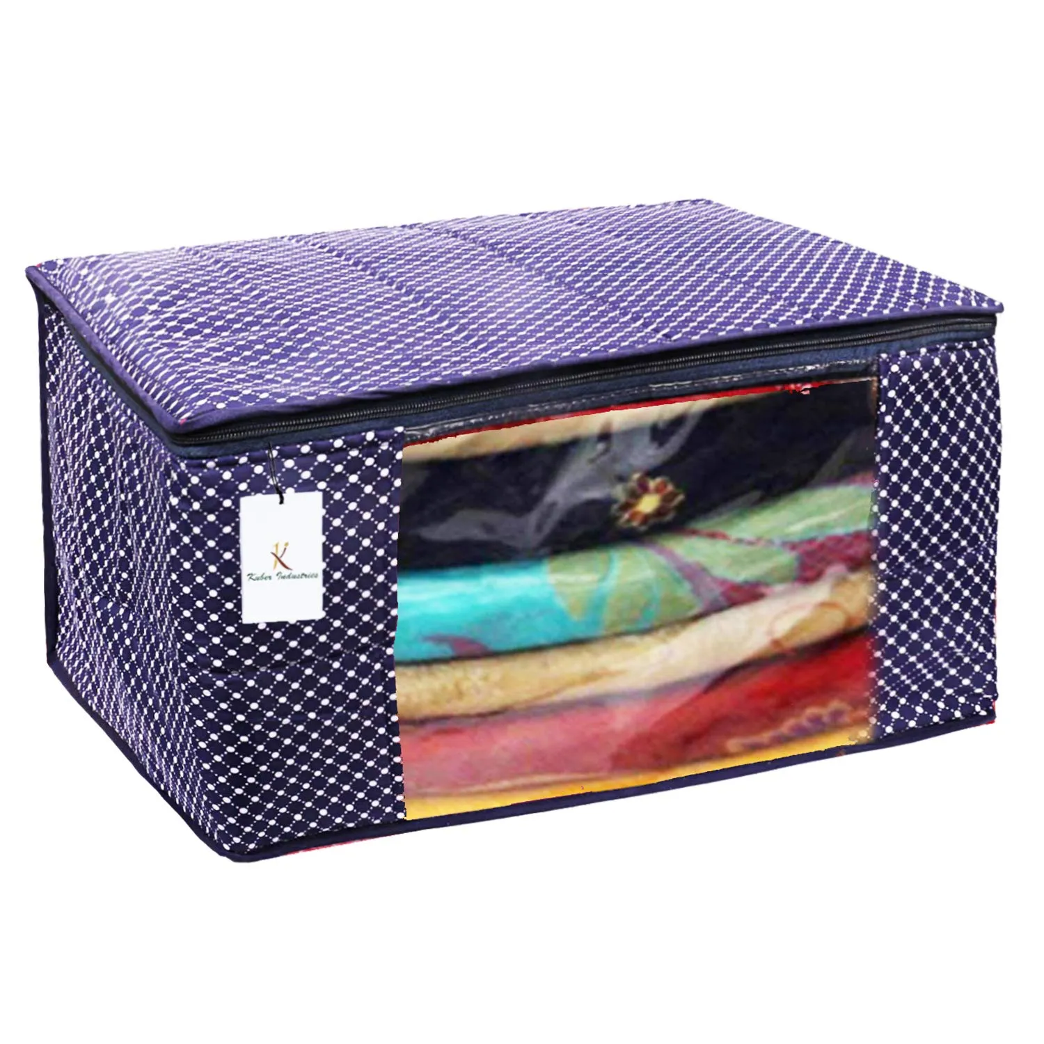 Kuber Industries Cotton 3 Pieces Three Layer Quilted Extra Large Saree Cover (Blue)-CTKTC13482