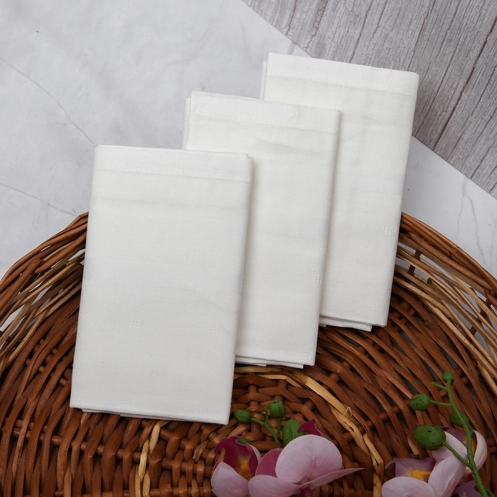 Kuber Industries Handkerchief | Premium Cotton Fabric | Handkerchief for men | Handkerchief for Boys | Men's Handkerchief Set | Plain Self Dot | 24000 | Pack of 12 | White