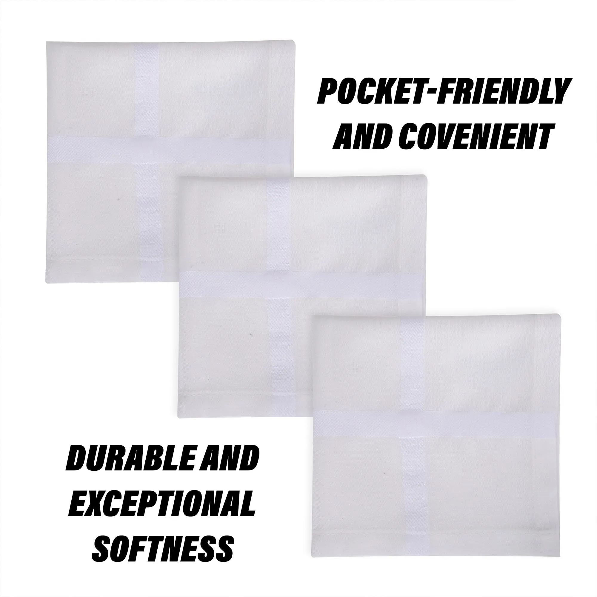 Kuber Industries Handkerchief | Premium Cotton Fabric | Handkerchief for men | Handkerchief for Boys | Men's Handkerchief Set | Plain Self Dot | 24000 | Pack of 12 | White