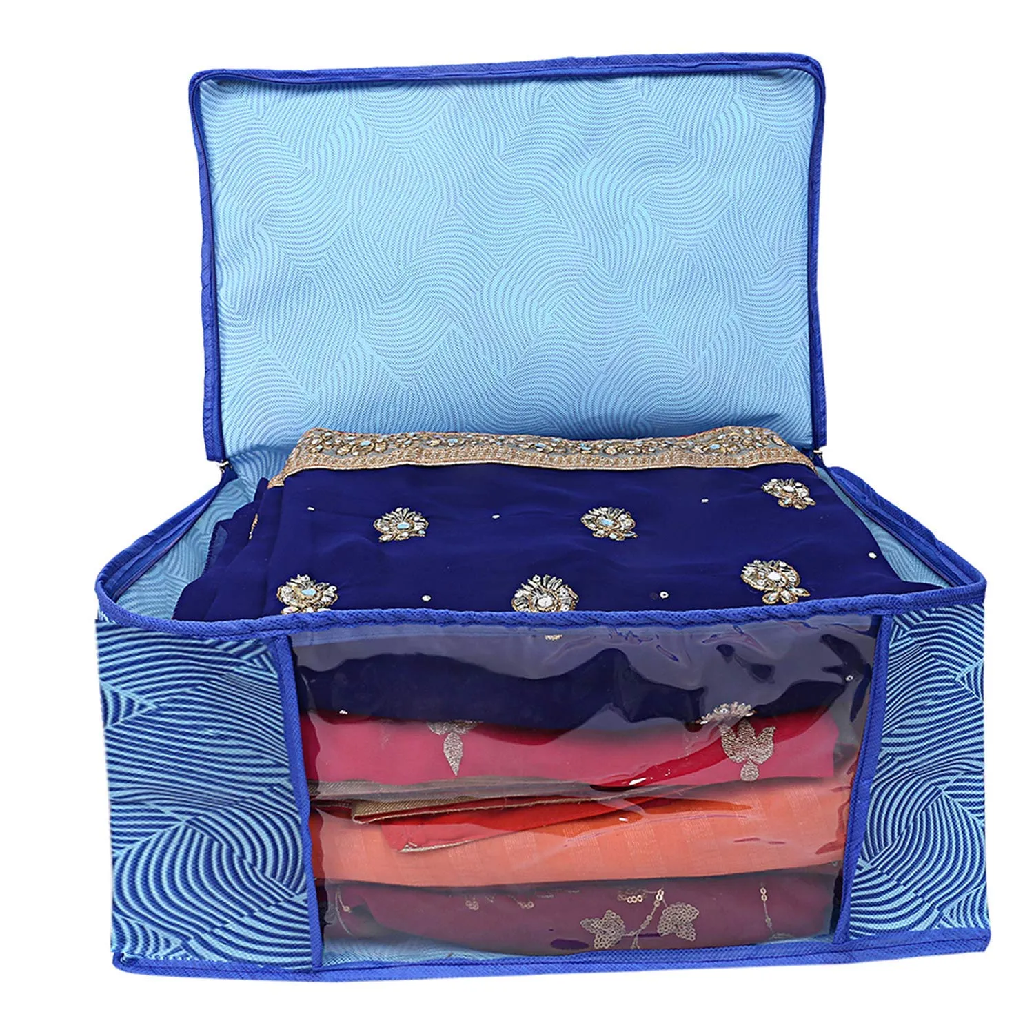 Kuber Industries Leheriya Design 6 Piece Non Woven Saree Cover, Large, Royal Blue - CTKTC15202
