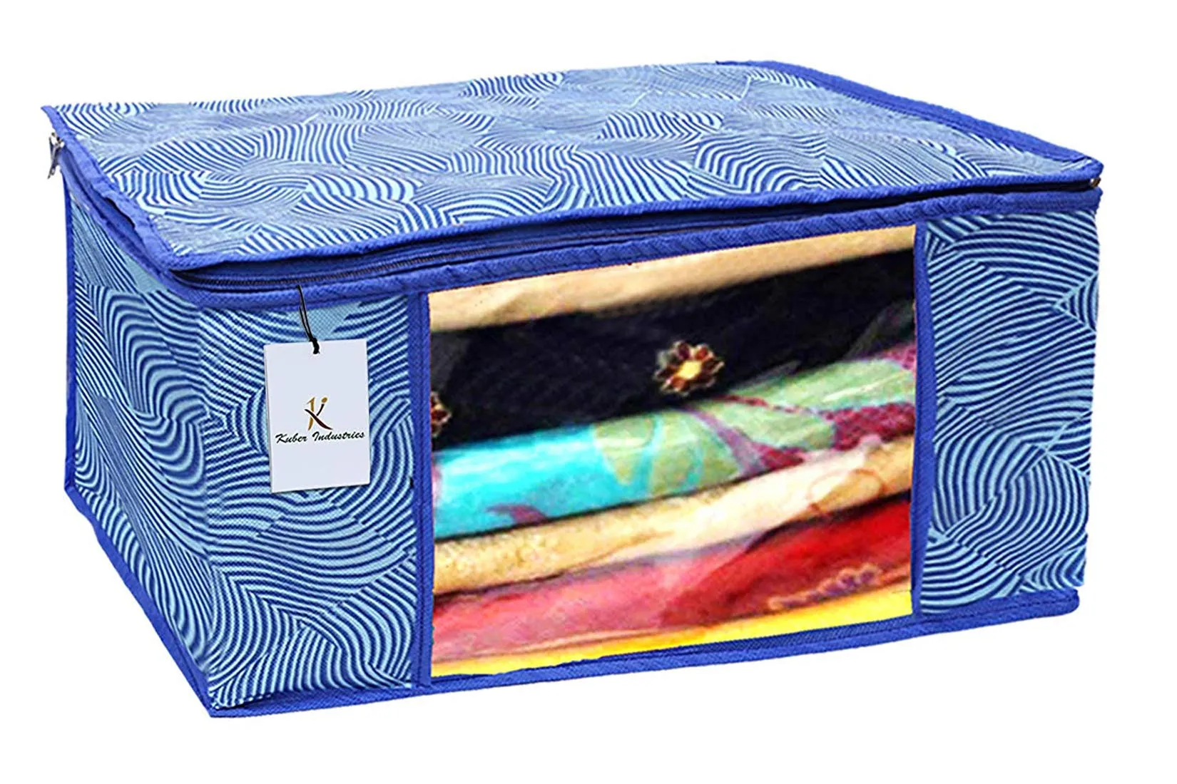 Kuber Industries Leheriya Design 6 Piece Non Woven Saree Cover, Large, Royal Blue - CTKTC15202