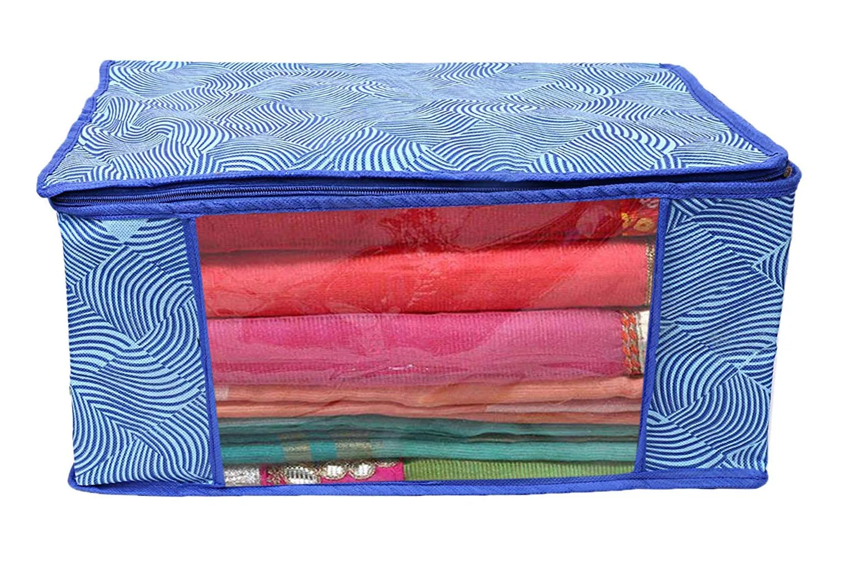 Kuber Industries Leheriya Design 6 Piece Non Woven Saree Cover, Large, Royal Blue - CTKTC15202