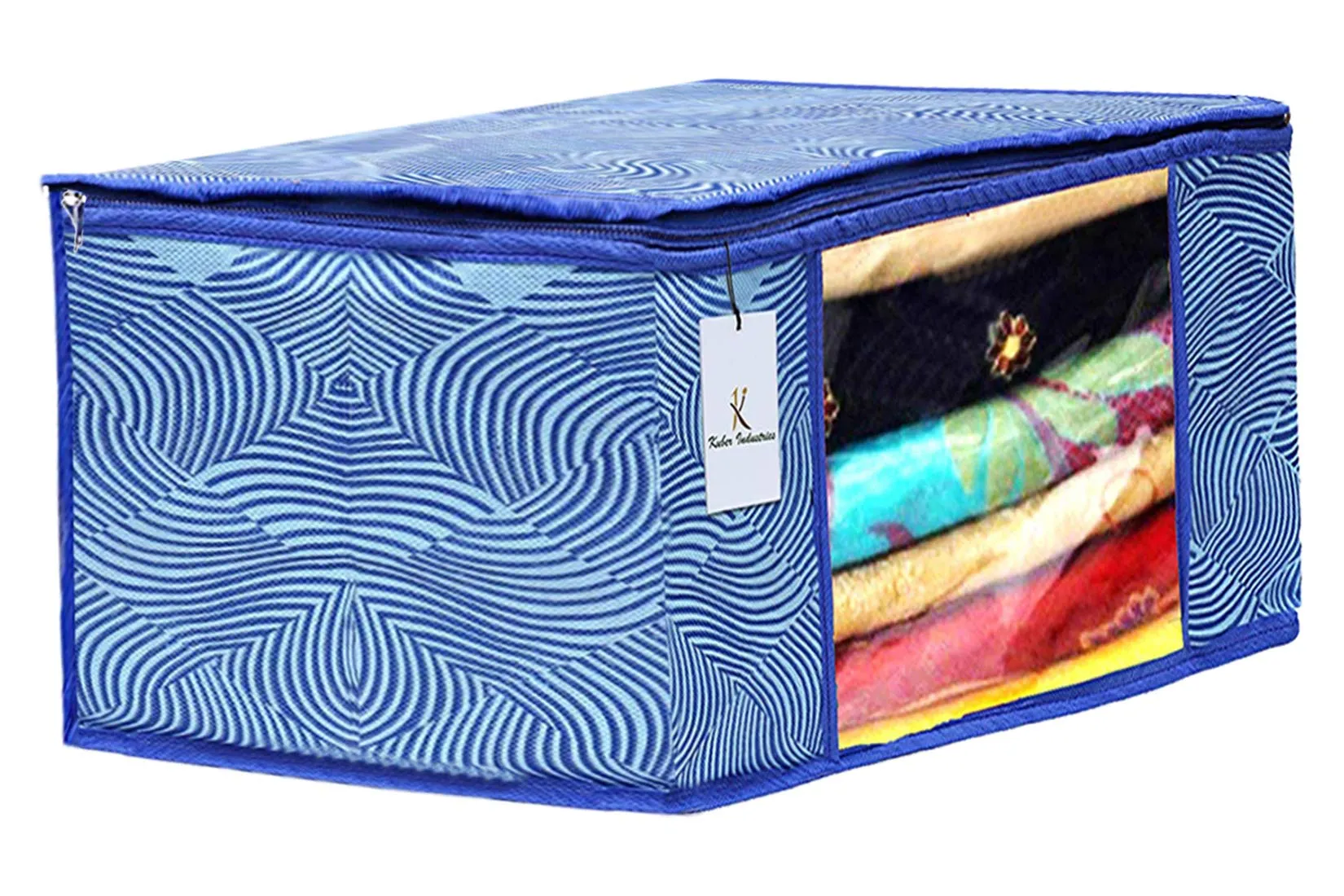 Kuber Industries Leheriya Design 6 Piece Non Woven Saree Cover, Large, Royal Blue - CTKTC15202