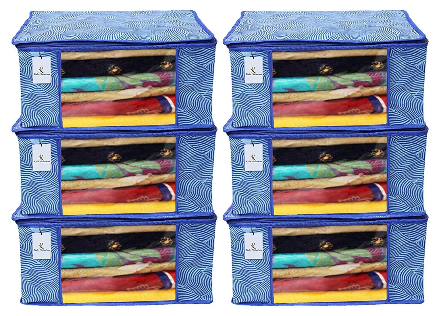 Kuber Industries Leheriya Design 6 Piece Non Woven Saree Cover, Large, Royal Blue - CTKTC15202