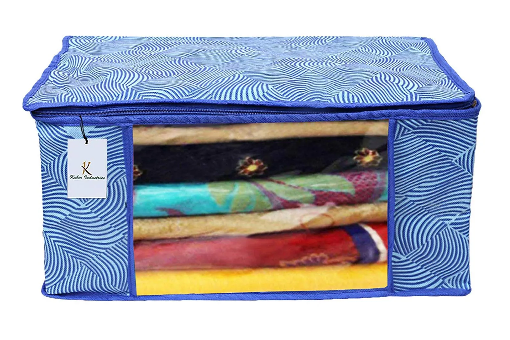 Kuber Industries Leheriya Design 6 Piece Non Woven Saree Cover, Large, Royal Blue - CTKTC15202