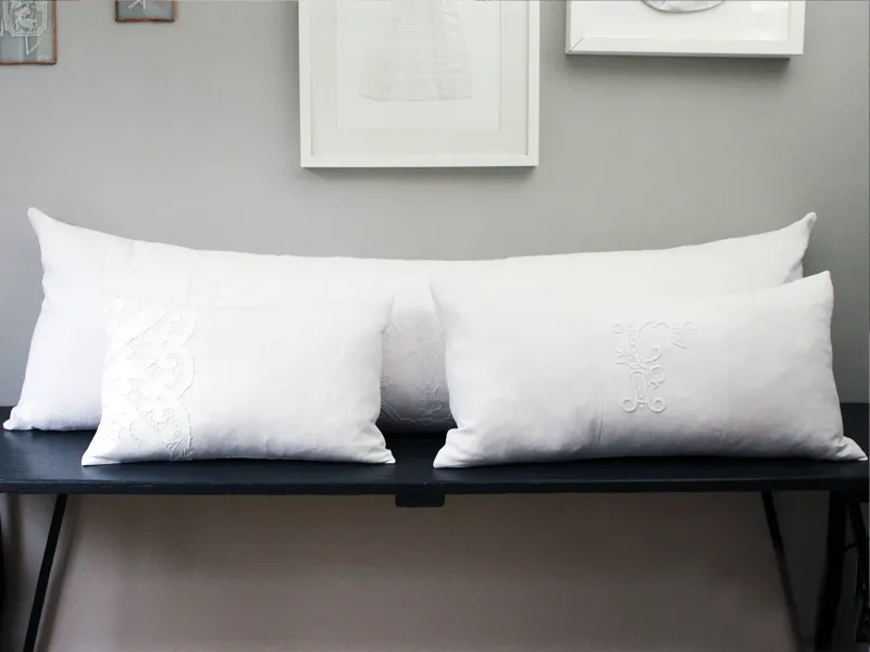 Medium Bolster - Antique French White Embroidered Piqué by Charlotte Casadéjus