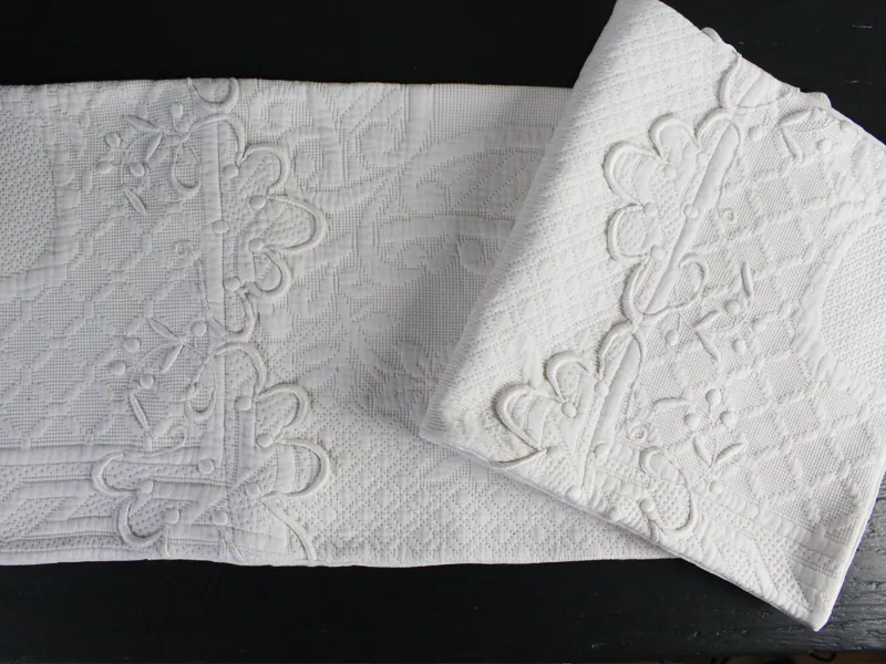 Medium Bolster - Antique French White Embroidered Piqué by Charlotte Casadéjus
