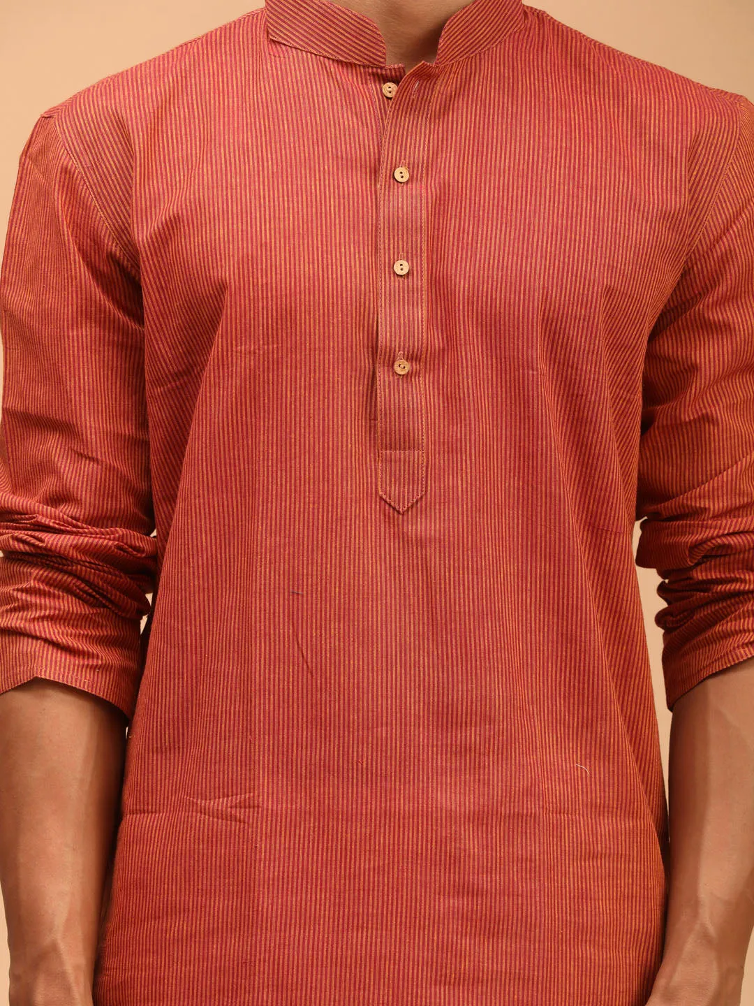 Men's Orange Pure Cotton Kurta Pyjama Set - Vastramay