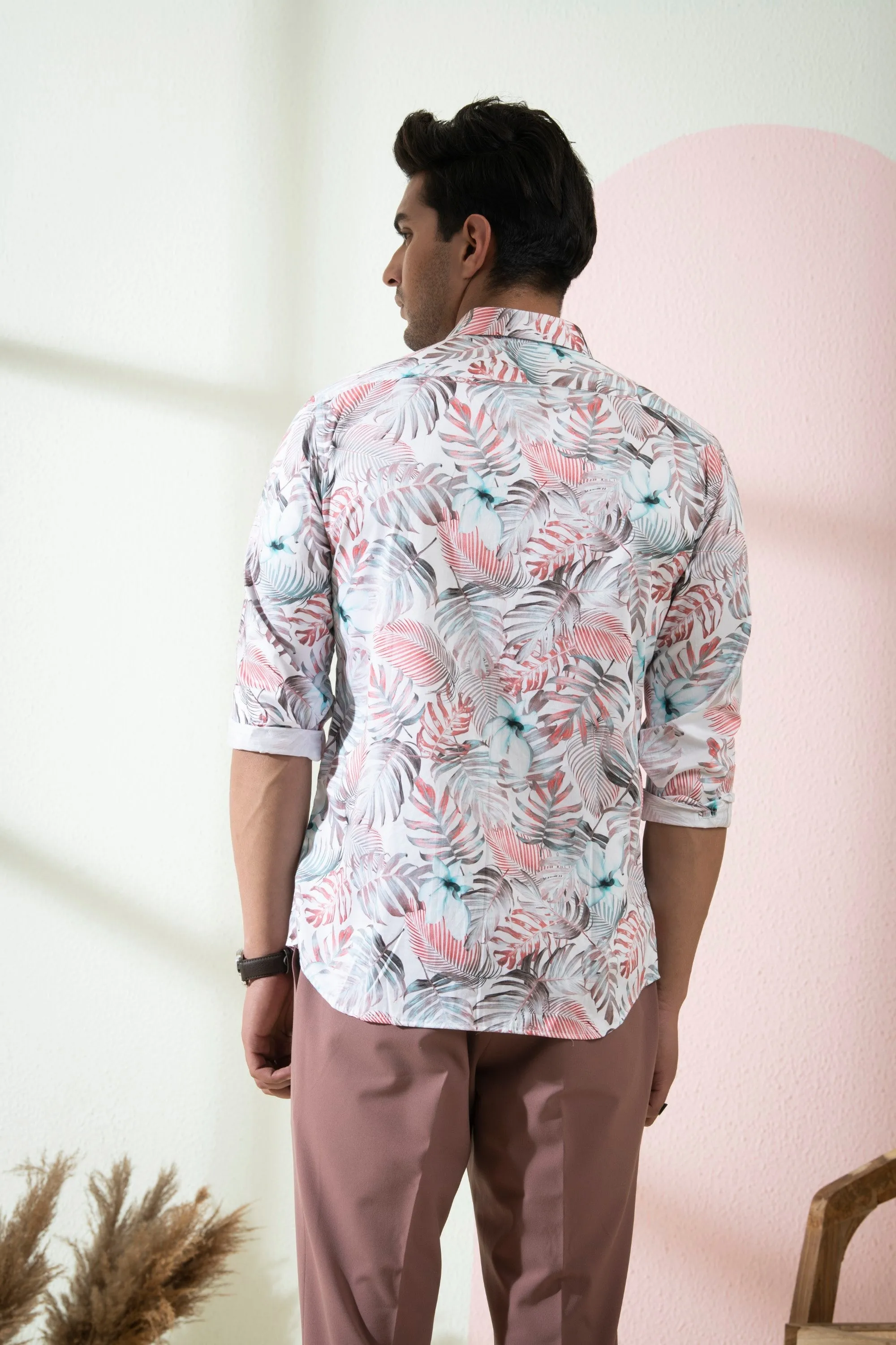 Men's White Color Tropical Full Sleeves Shirt - Hilo Design
