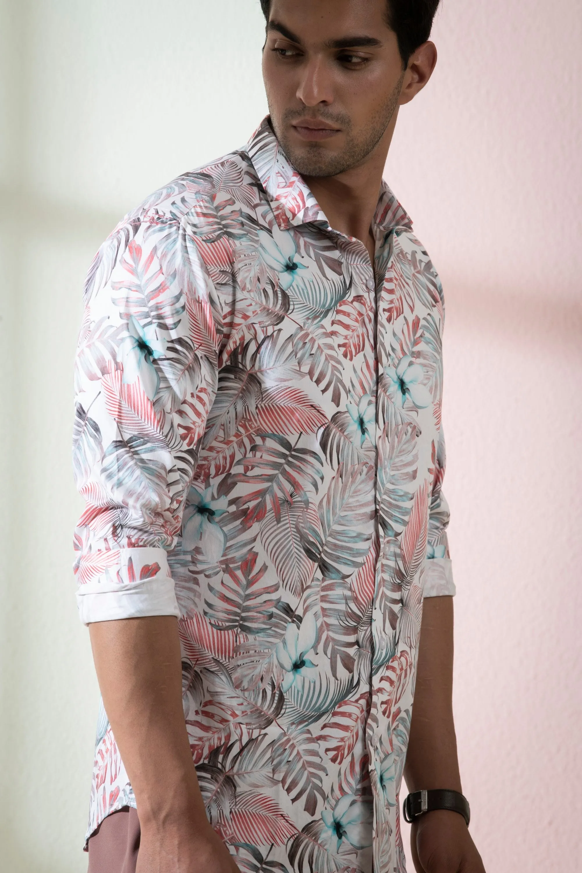 Men's White Color Tropical Full Sleeves Shirt - Hilo Design