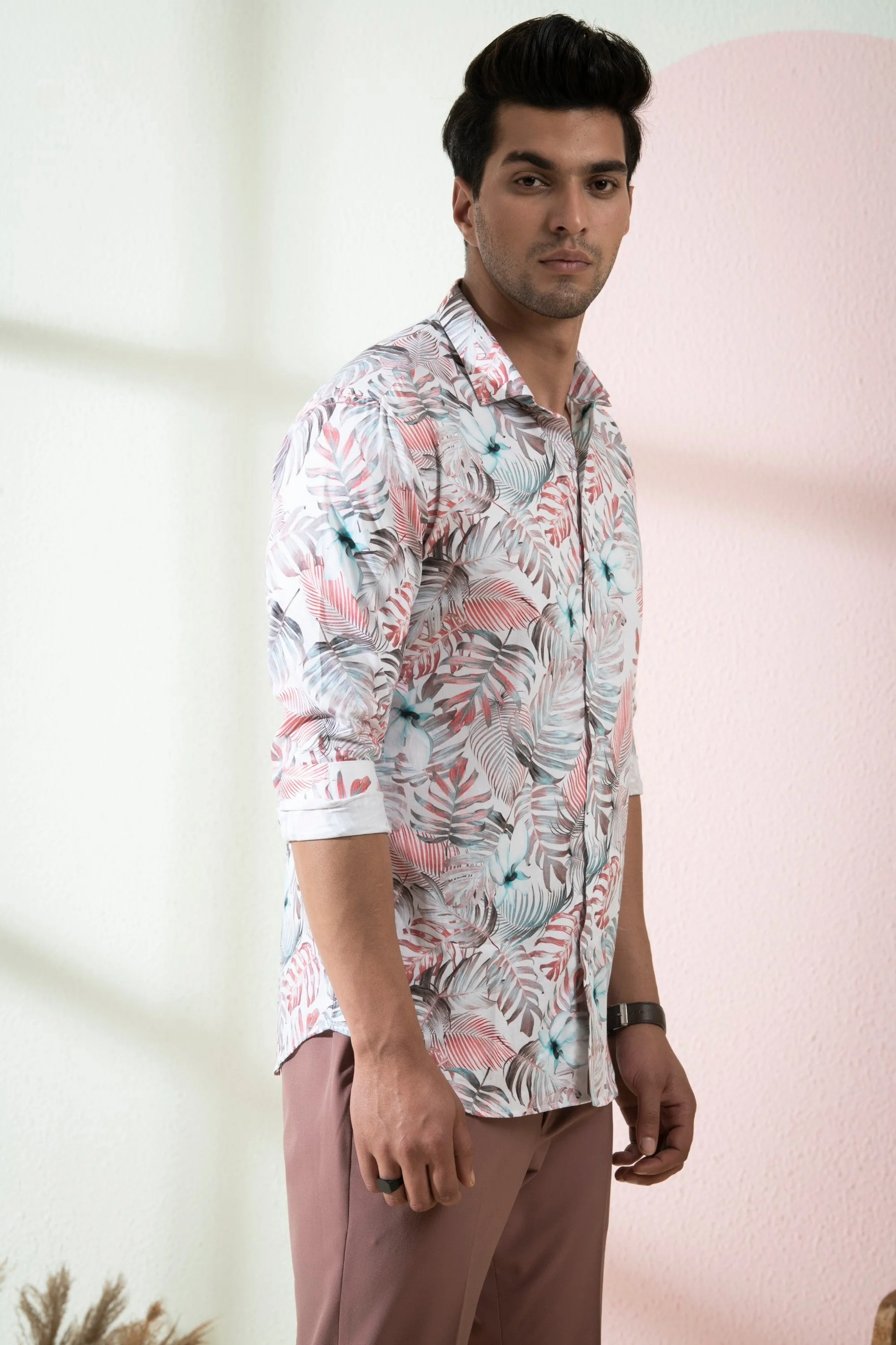 Men's White Color Tropical Full Sleeves Shirt - Hilo Design
