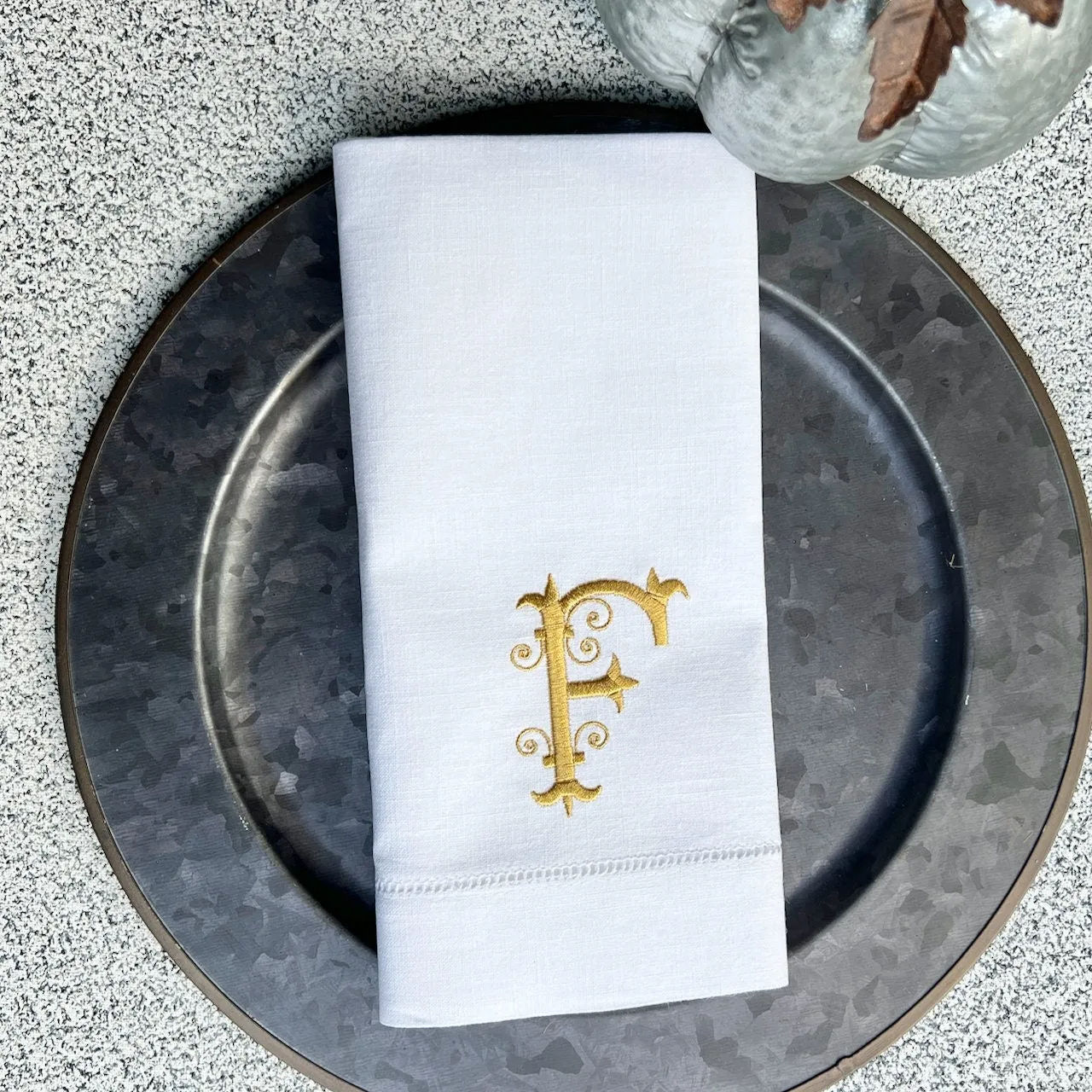 Monogrammed Embroidered Cloth Napkins,  Set of 4, Sharon Font monogrammed napkins, vintage monogrammed napkins, ornate monogram