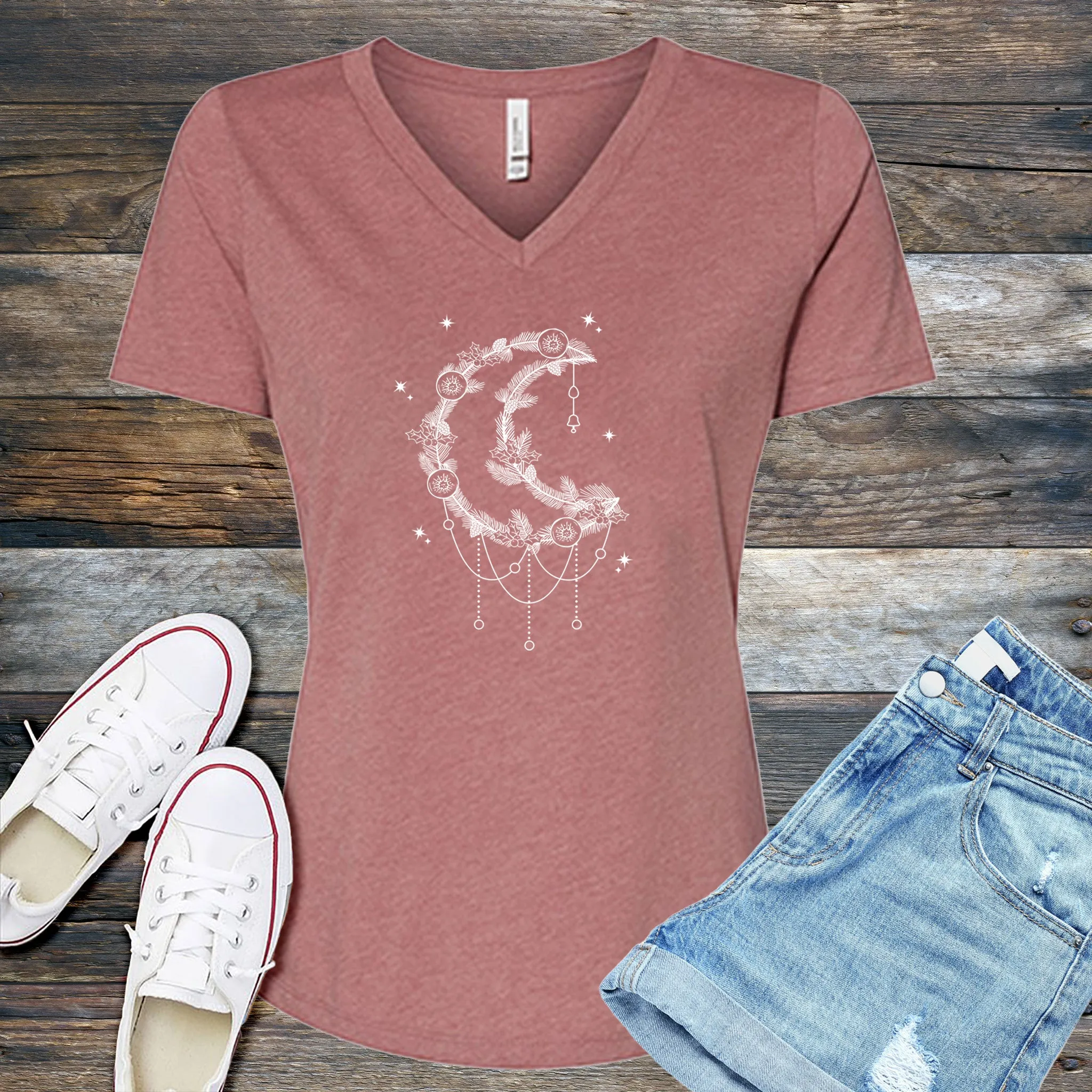 Moonlight Winter Wreath V-Neck