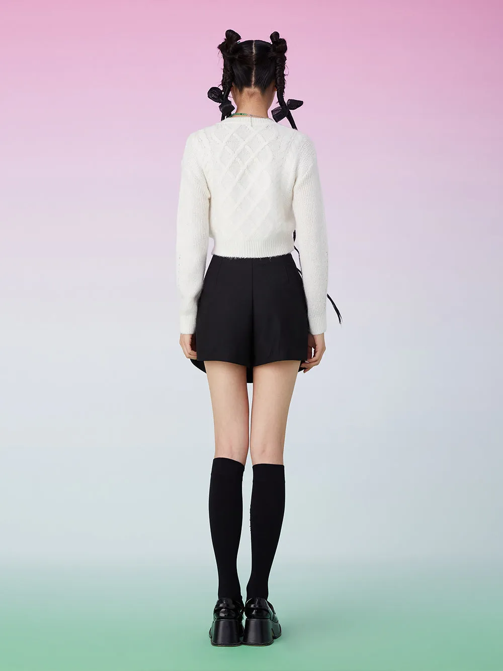 MUKZIN Knit V-Neck Beads Decorated White Cardigan