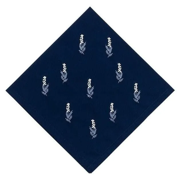 Navy Napkin & Mat with Off White and Blue Atena Small Flowers embroidery
