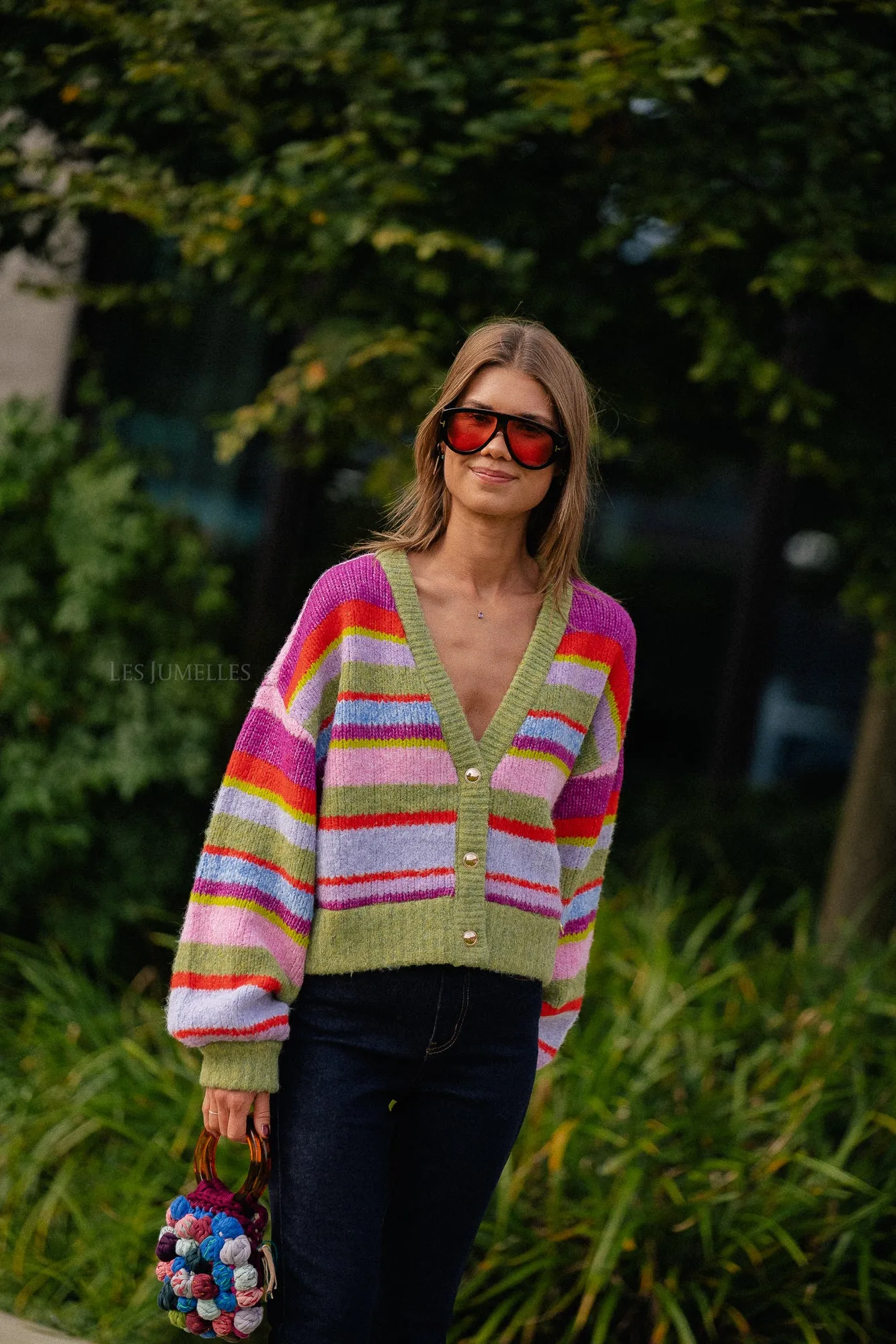 Noor cardigan green stripes