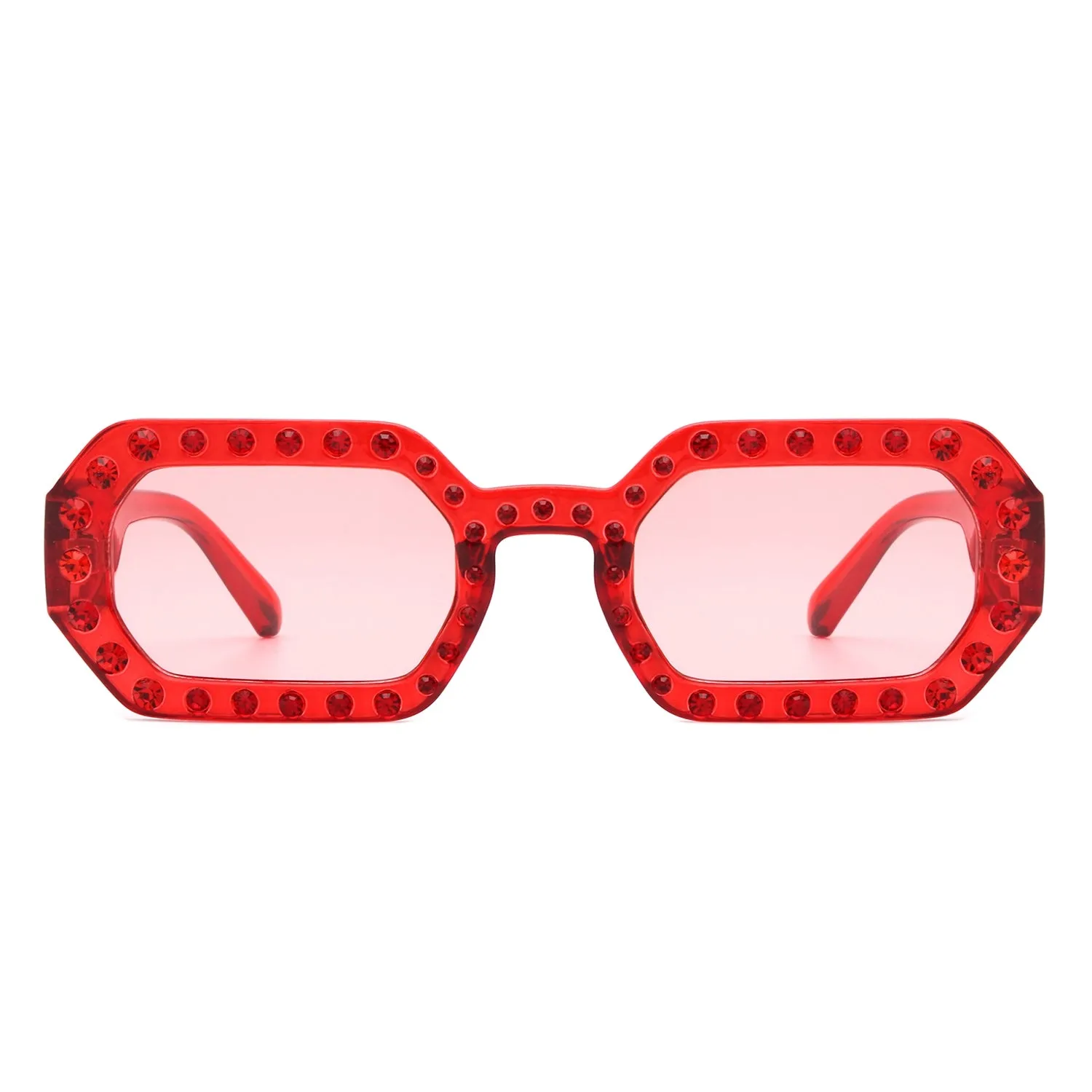 Octagon Frame Rhinestone Sunglasses in Red