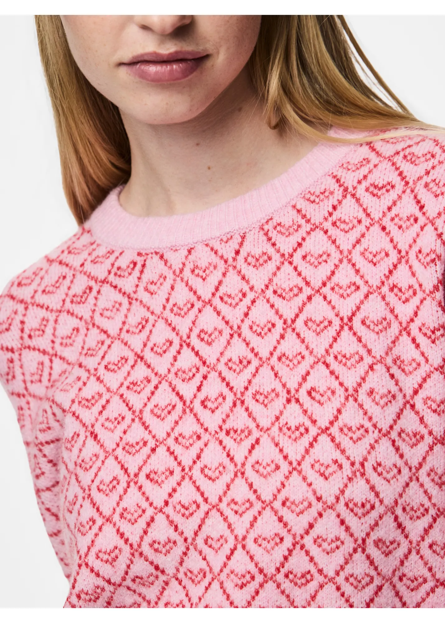 Pieces - Pink Heart Knit Jumper