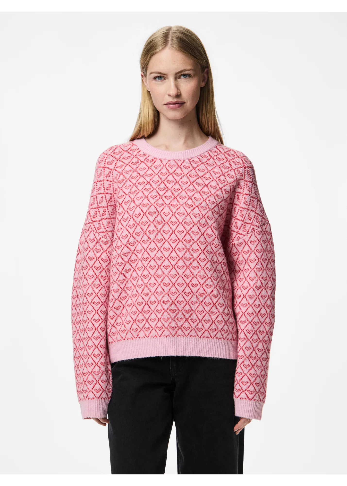 Pieces - Pink Heart Knit Jumper
