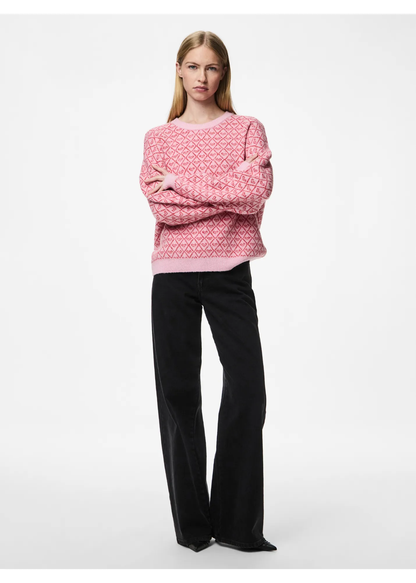Pieces - Pink Heart Knit Jumper