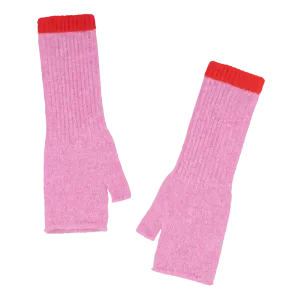 Pink Fingerless Wristwarmers with Contrast Cuff Edge in Red by Quinton   Chadwick