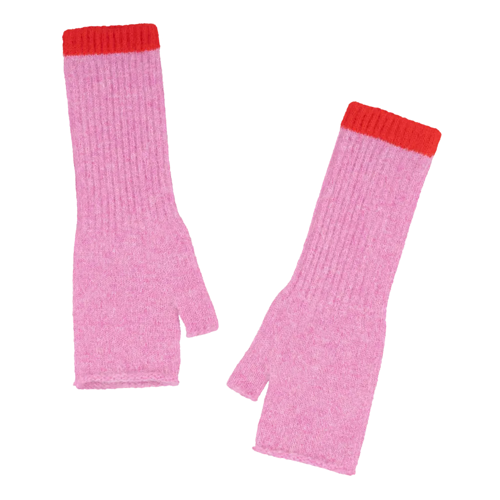 Pink Fingerless Wristwarmers with Contrast Cuff Edge in Red by Quinton   Chadwick
