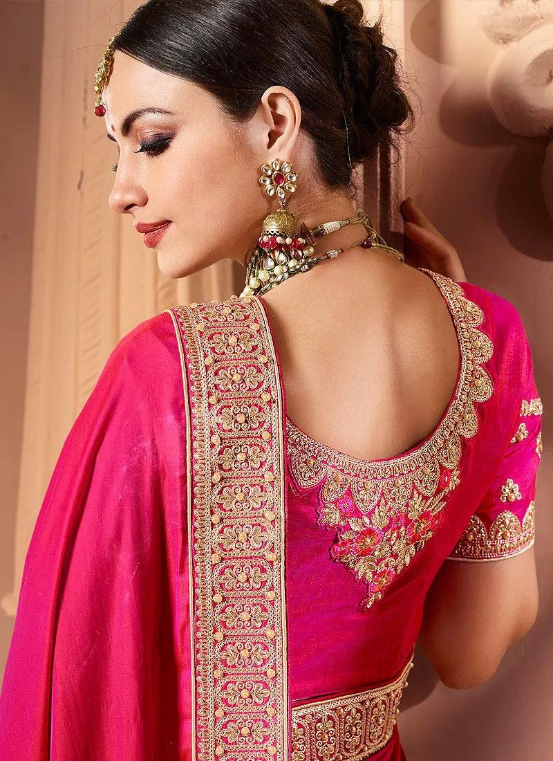 Pink Two Tone Traditional Multi Embroidered Designer Silk Saree
