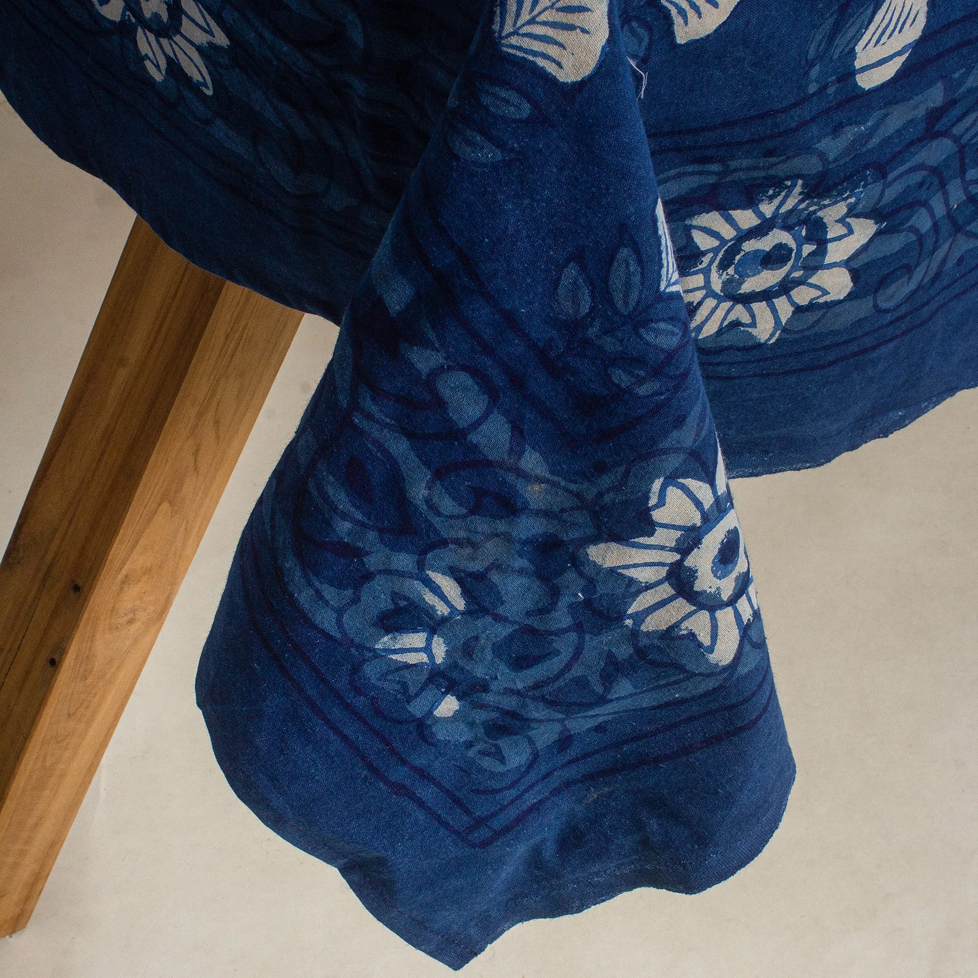 Premium Indigo Floral Printed Soft Cotton Table Cover Cloth