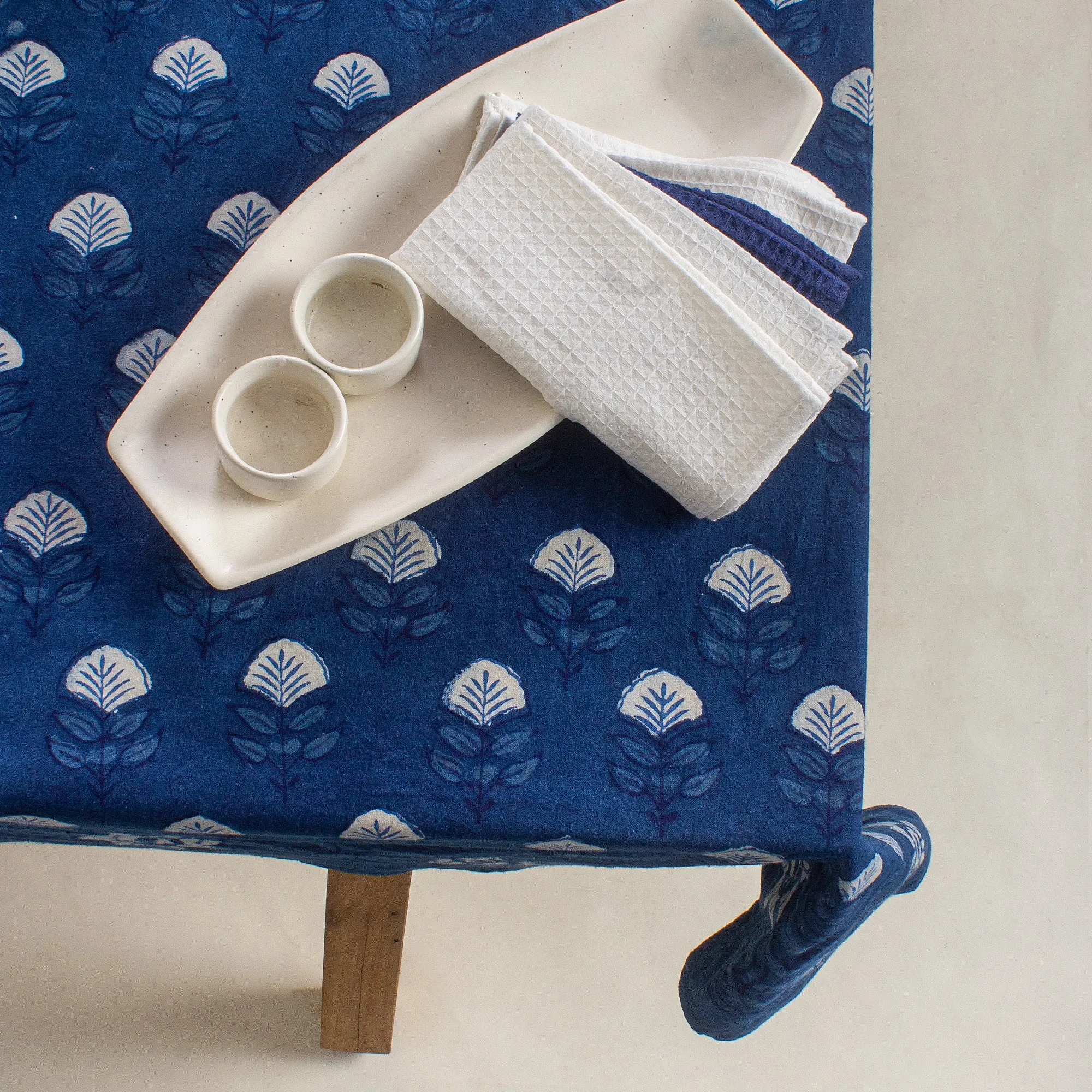 Premium Indigo Floral Printed Soft Cotton Table Cover Cloth