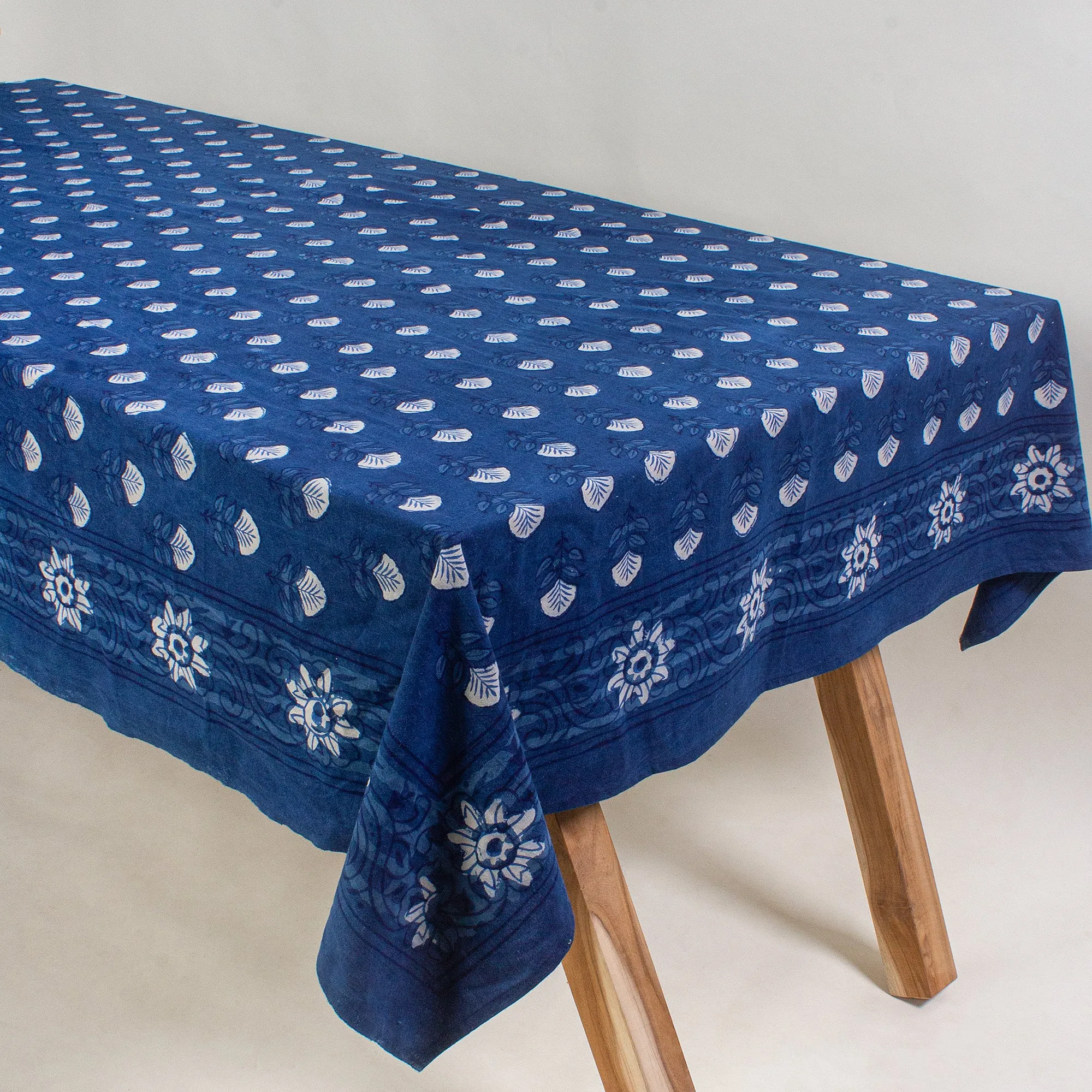 Premium Indigo Floral Printed Soft Cotton Table Cover Cloth