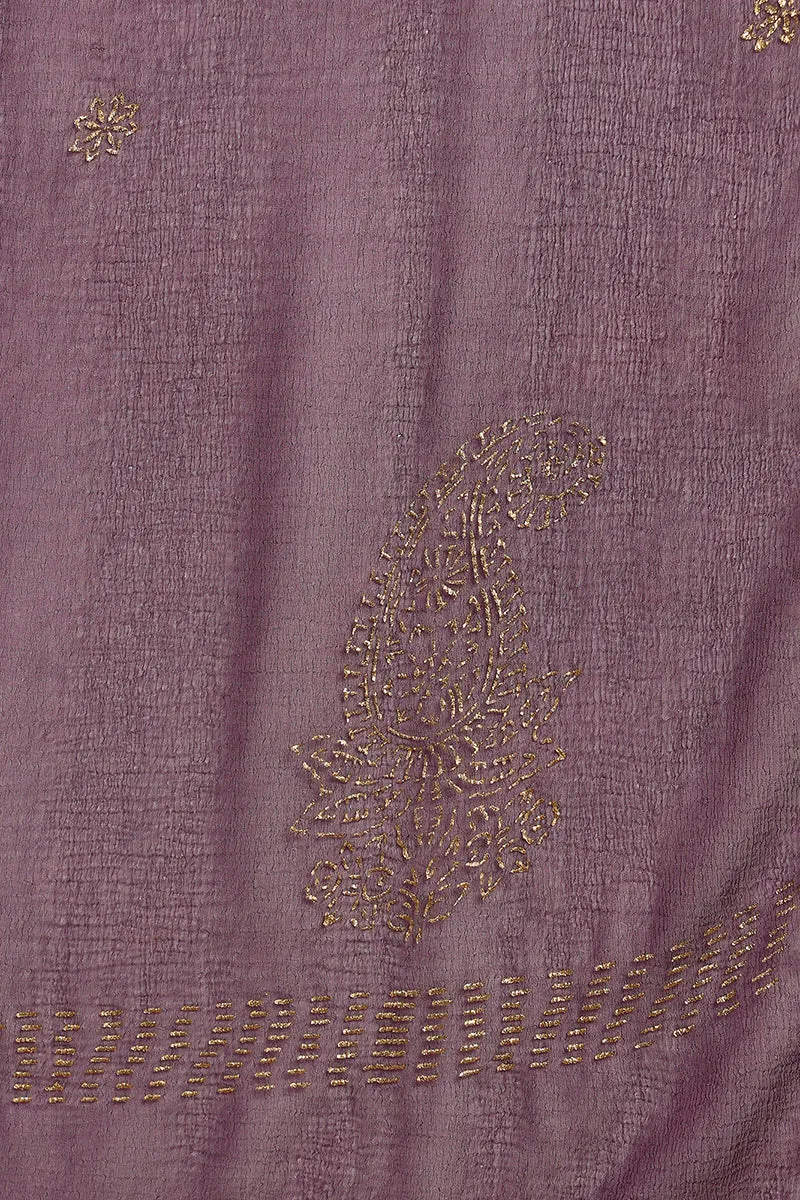 Purple Silk Blend Woven Design Embroidered Flared Suit Set