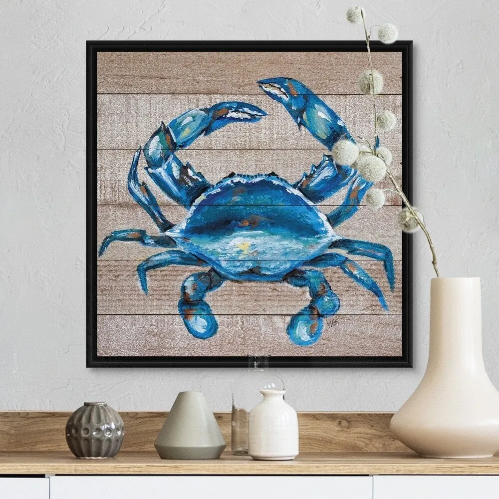 "Blue Crab" Black Float Frame Canvas Art