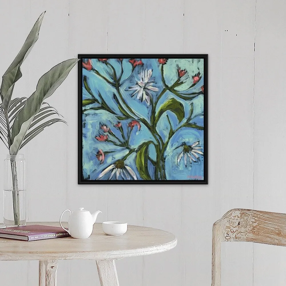 "Blue Daisy Pattern" Black Float Frame Canvas Art