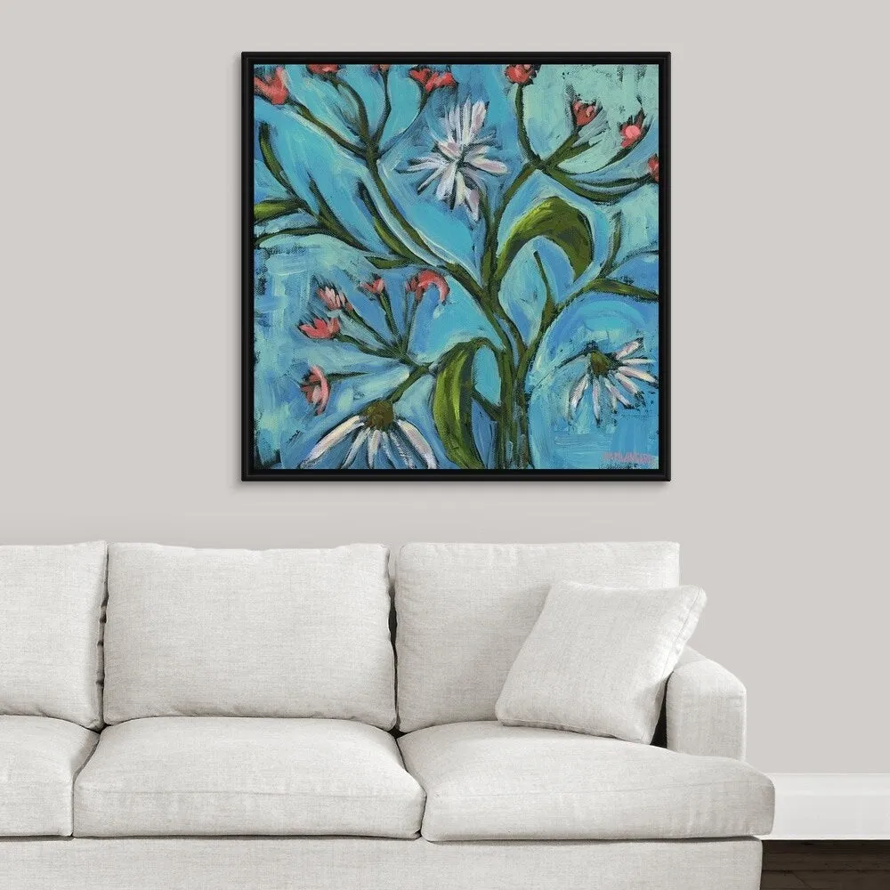 "Blue Daisy Pattern" Black Float Frame Canvas Art
