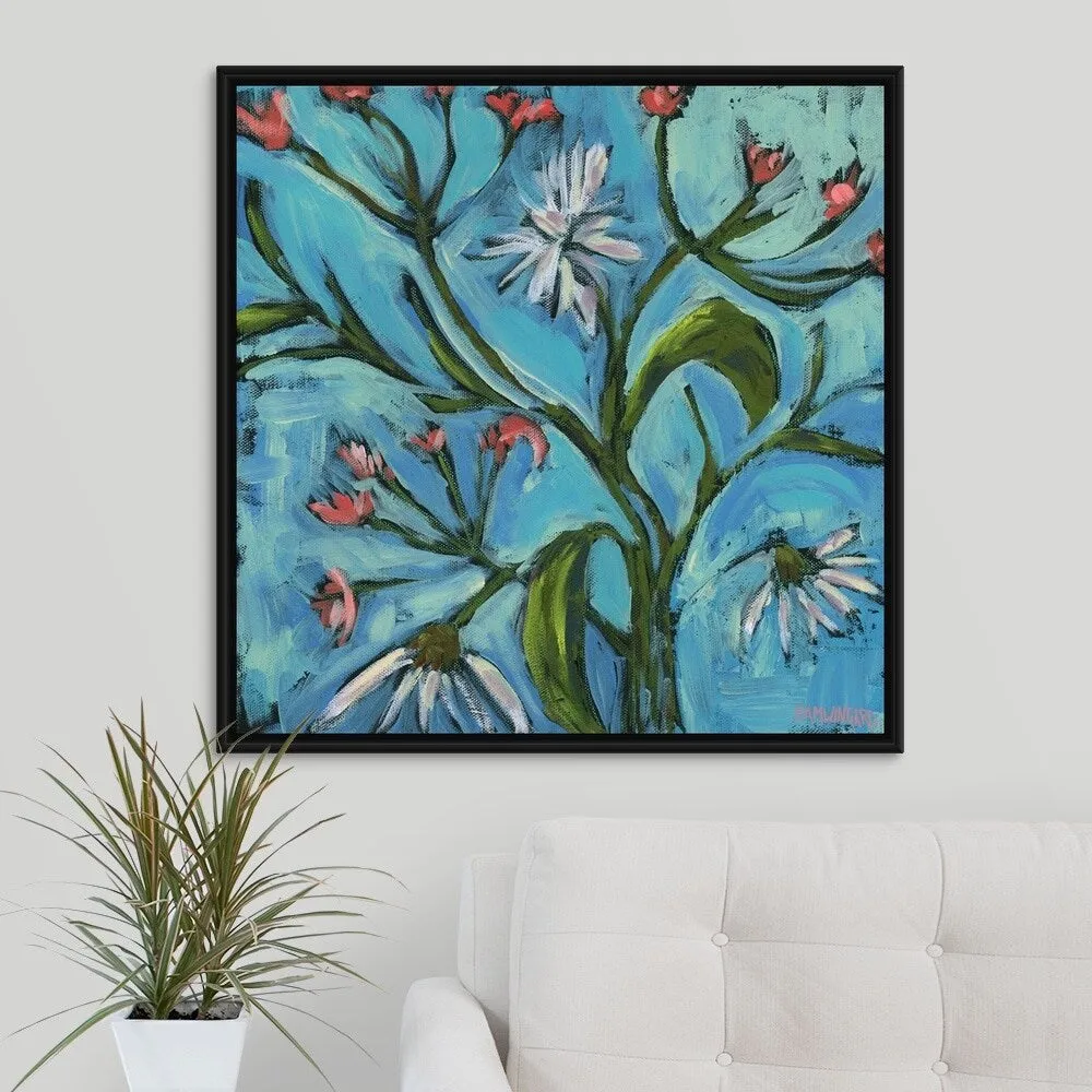 "Blue Daisy Pattern" Black Float Frame Canvas Art
