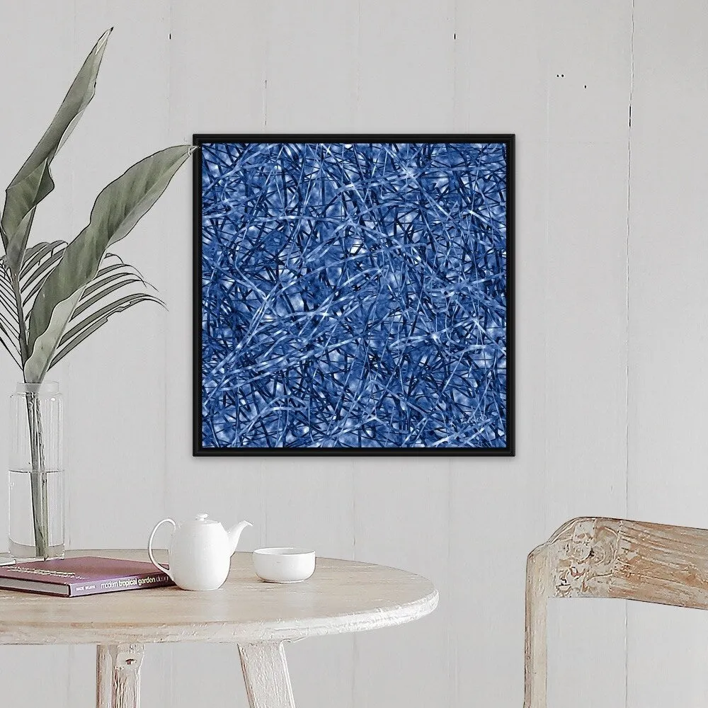 "Blue Ribbons" Black Float Frame Canvas Art