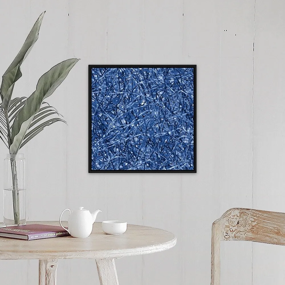 "Blue Ribbons" Black Float Frame Canvas Art