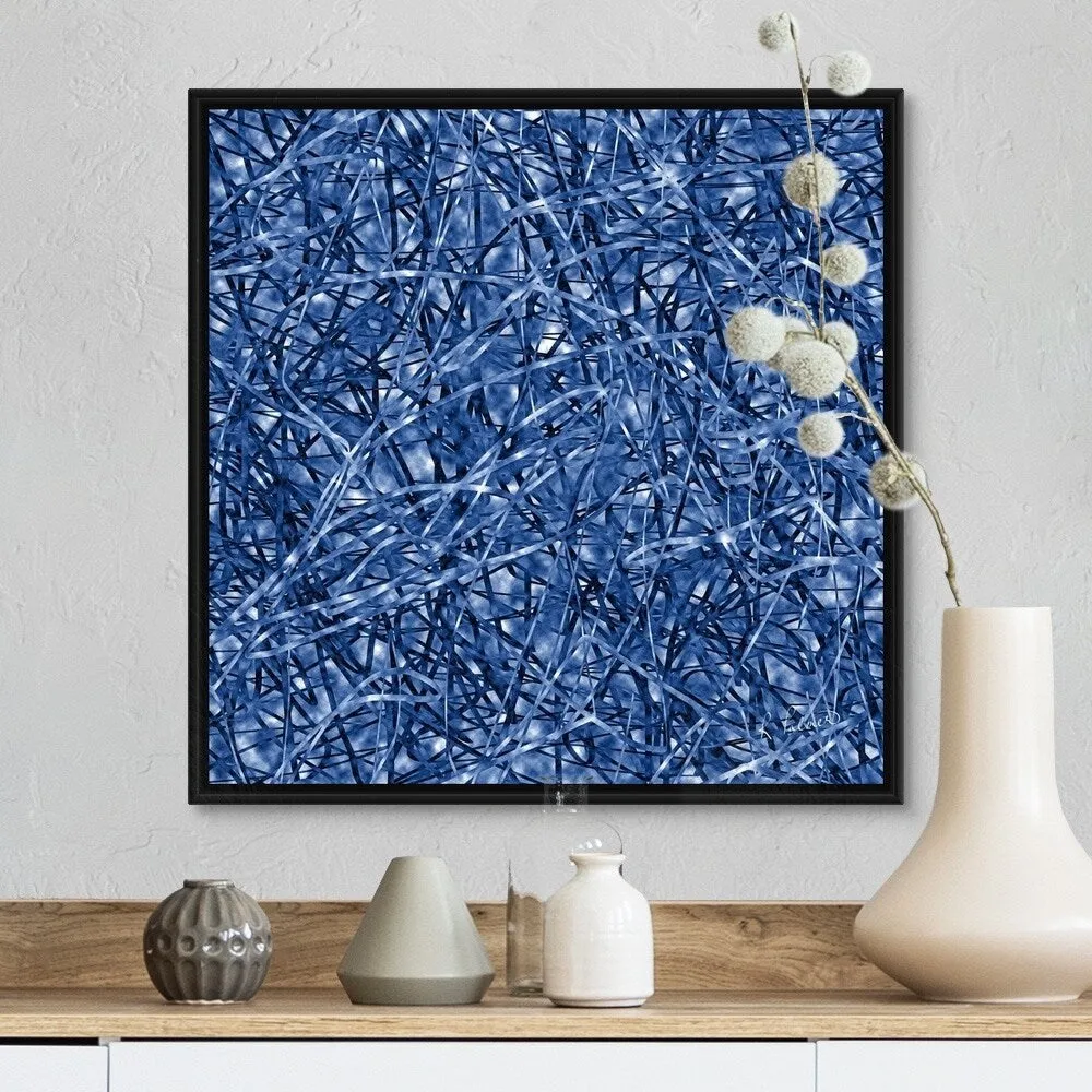 "Blue Ribbons" Black Float Frame Canvas Art