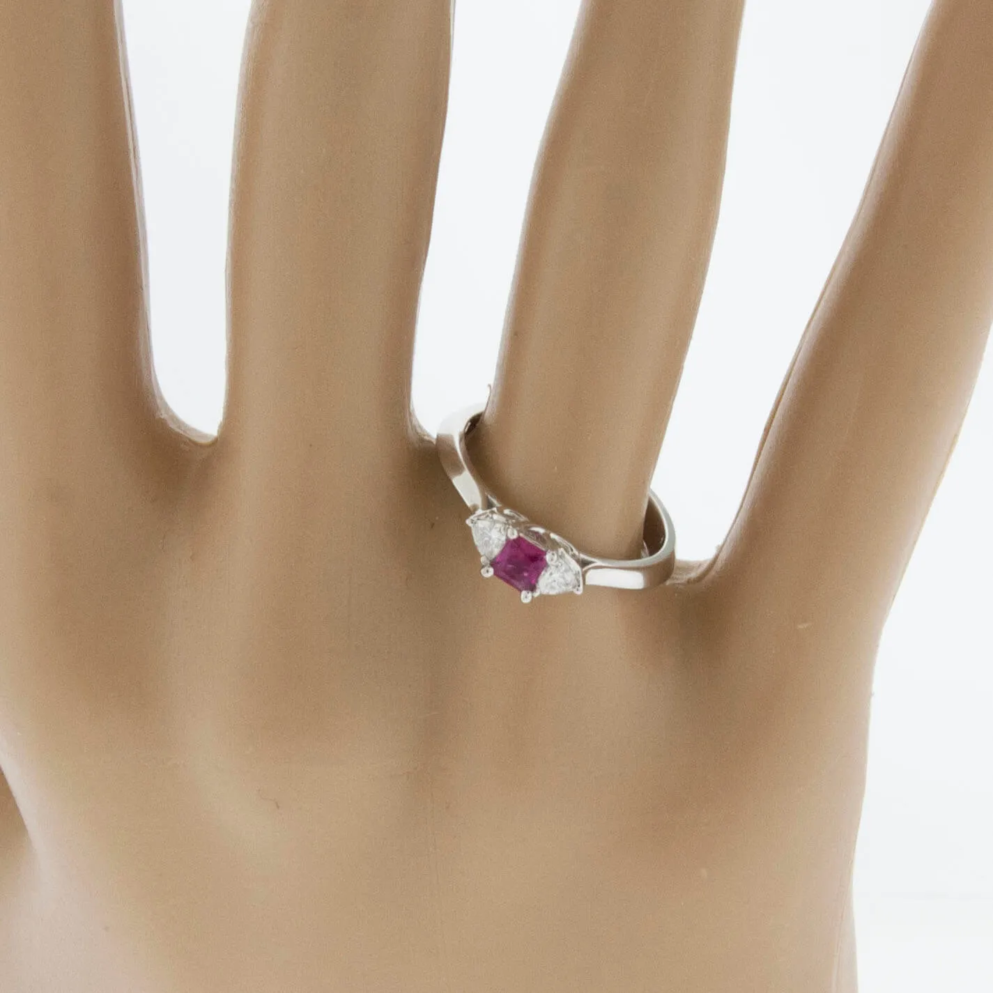 Red Beryl Emerald & Round Diamond Platinum Ring