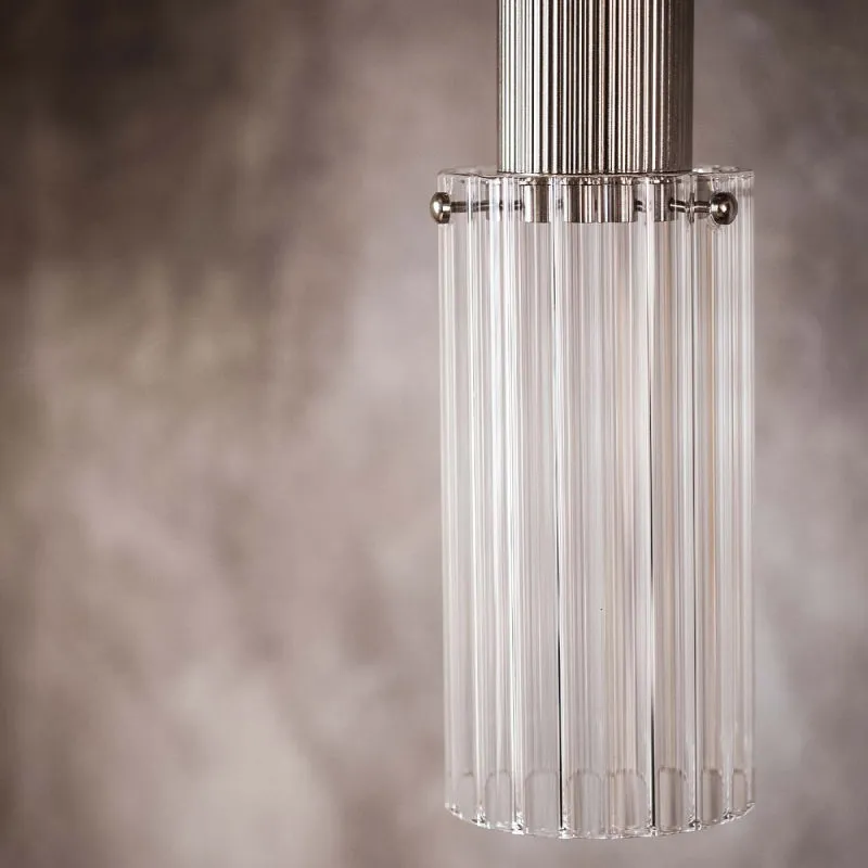 Reeded Glass and Brass Chandelier Pendant | Large