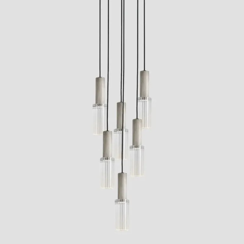 Reeded Glass and Brass Chandelier Pendant | Large