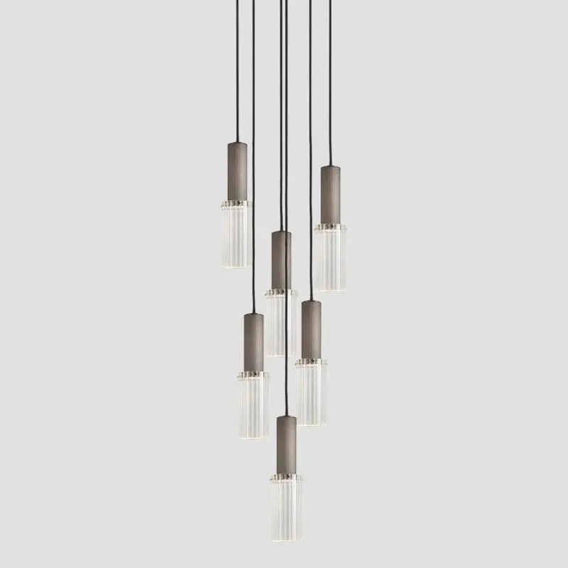 Reeded Glass and Brass Chandelier Pendant | Large