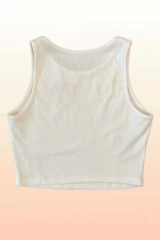 Ribbed knit bow embroidered tank