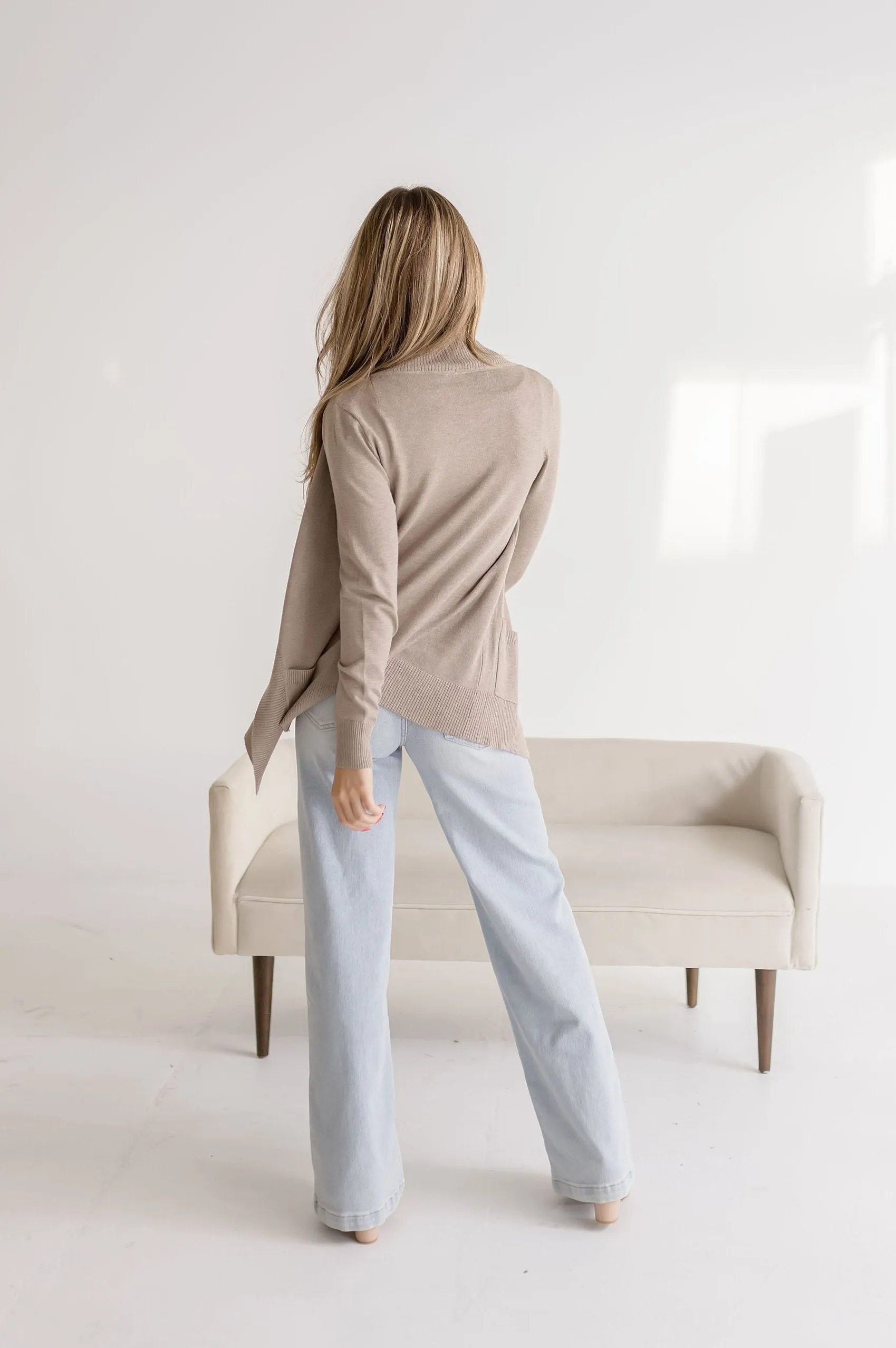 Rory Long Sleeve Open Front Knit Cardigan Taupe