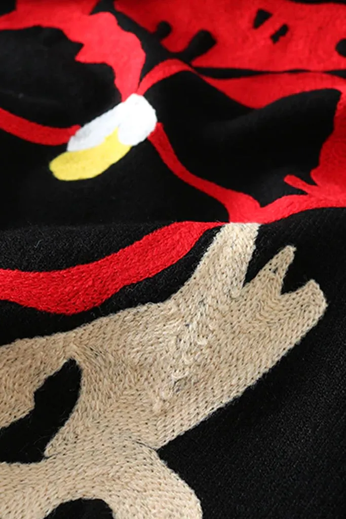 Saronya Black Sweater with Flowers